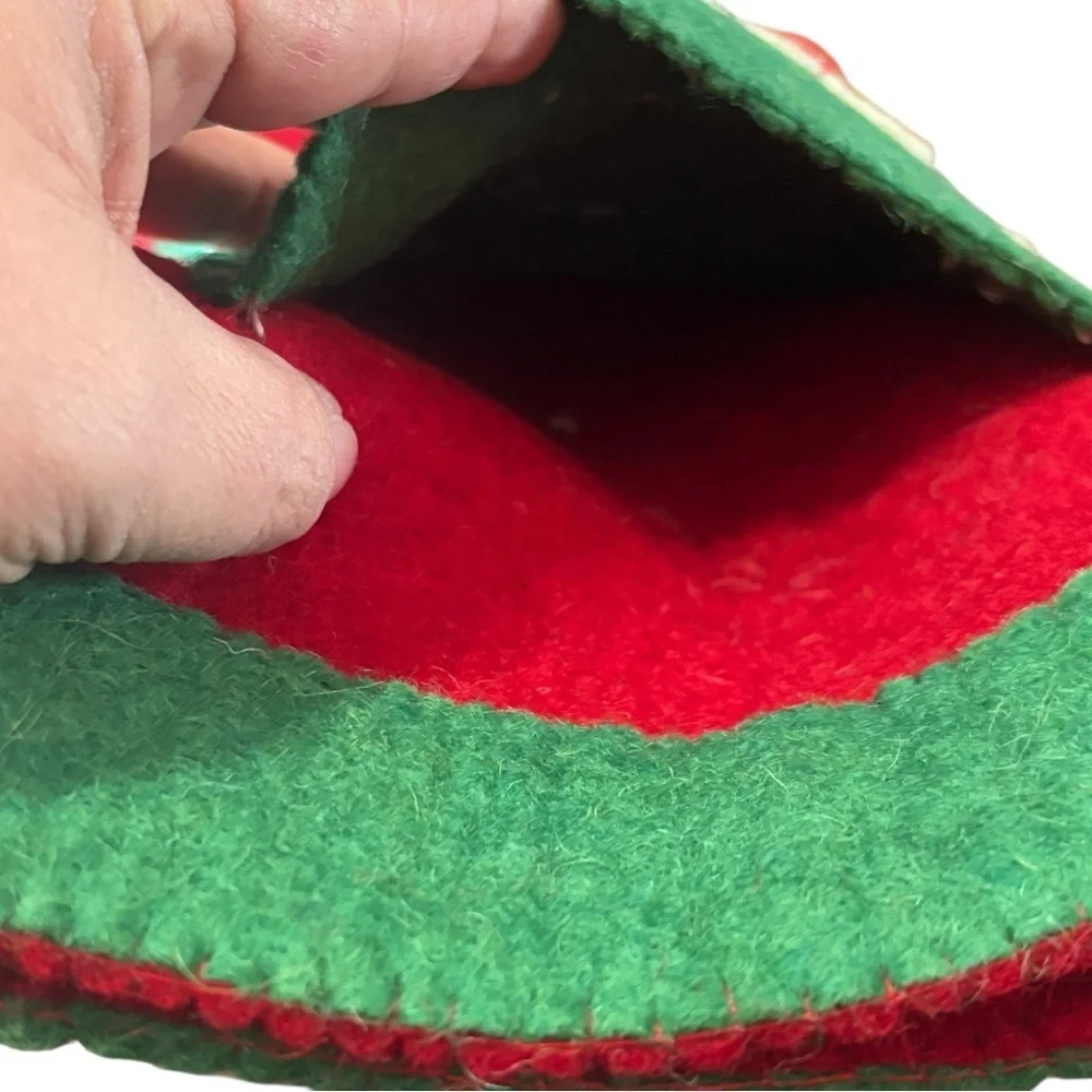 WOOL CHRISTMAS STOCKING LETTER TO SANTA Pocket Felt 19” red green - Picture 6 of 11